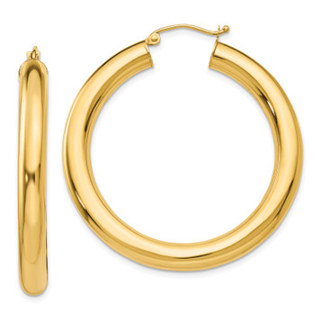 Gold Hoop Earrings 14k Yellow Gold Polished Lightweight Hoop Earrings 5mm Thickness