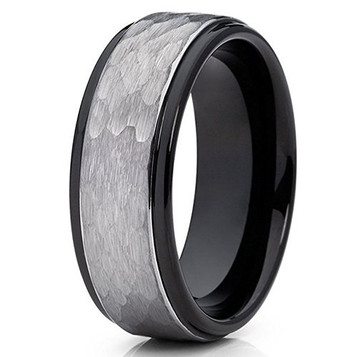 Black Tungsten Carbide Beveled Edge Wedding Band