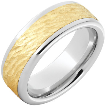 Serinium-Pipe-Cut-8mm-with-5mm-14K-Yellow-Gold-Inlay-Bark-Hand-Finish-Wedding-Band-Side-View1 Serinium-Pipe-Cut-8mm-with-5mm-14K-Yellow-Gold-Inlay-Bark-Hand-Finish-Wedding-Band-Side-View1