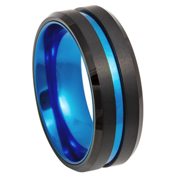 Black-Tungsten-with-Grooved-Center-and-Blue-Center-and-Inside-8mm-Wedding-Band-Full-View Black-Tungsten-with-Grooved-Center-and-Blue-Center-and-Inside-8mm-Wedding-Band-Full-View