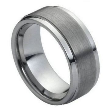 Tungsten-Brushed-Center-with-Polished-Step-down-Edges-Flat-9mm-Wedding-Band-Full-View Tungsten-Brushed-Center-with-Polished-Step-down-Edges-Flat-9mm-Wedding-Band-Full-View