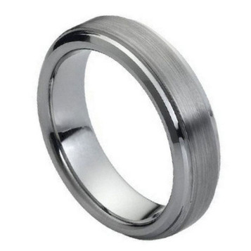 Tungsten-Brushed-Center-with-Polished-Step-down-Edges-Flat-6mm-Wedding-Band-Full-View Tungsten-Brushed-Center-with-Polished-Step-down-Edges-Flat-6mm-Wedding-Band-Full-View