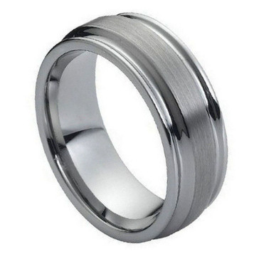 Tungsten-Ring-Brushed-High-Center-with-Groove-Edges-8mm-Wide-Wedding-Band-Full-View Tungsten-Ring-Brushed-High-Center-with-Groove-Edges-8mm-Wide-Wedding-Band-Full-View