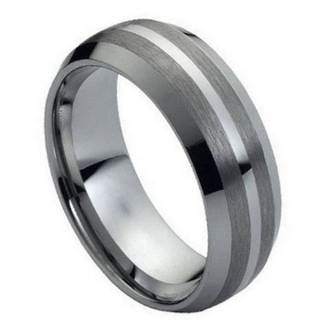 Tungsten-Ring-Dome-Design-with-Polished-Center-and-Brushed-Side-Bands-Beveled-Edges-Wedding-Band-Full-View Tungsten-Ring-Dome-Design-with-Polished-Center-and-Brushed-Side-Bands-Beveled-Edges-Wedding-Band-Full-View