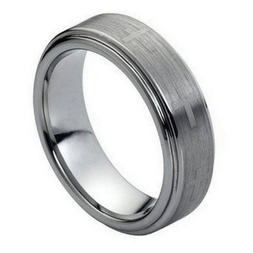 Tungsten-with-Brushed-Center-and-Cross-Design-with-Polished-Stepdown-Edges-7mm-or-9mm-Wedding-Band-Full-View-1 Tungsten-with-Brushed-Center-and-Cross-Design-with-Polished-Stepdown-Edges-7mm-or-9mm-Wedding-Band-Full-View-1