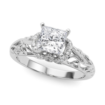 Princess Cut Diamond Engagement Ring Floral Openwork Design 1/2-Carat 1-Carat to 5-Carat in 14K 18K White Yellow Gold or Platinum Princess Cut Diamond Engagement Ring Floral Openwork Design 1/2-Carat 1-Carat to 5-Carat in 14K 18K White Yellow Gold or Platinum