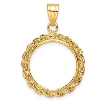 Wideband Distinguished Gold Coin Bezel Pendant Mounting - 16.5 - 32.7 Coin Size in mm - 10K Yellow Gold - Polished Rope - Prong Set with Bail