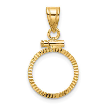 Wideband Distinguished Gold Coin Bezel Pendant Mounting - 13 - 39.5 Coin Size in mm - 10K Yellow Gold -Polished Diamond Cut - Screw Top with Bail