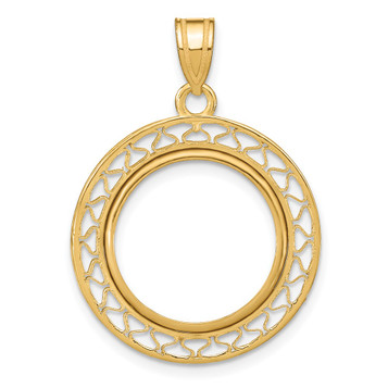 Wideband Distinguished Gold Coin Bezel Pendant Mounting - 16.5 - 32.7 Coin Size in mm - 10K Yellow Gold - Polished Fancy Wire - Prong Set with Bail
