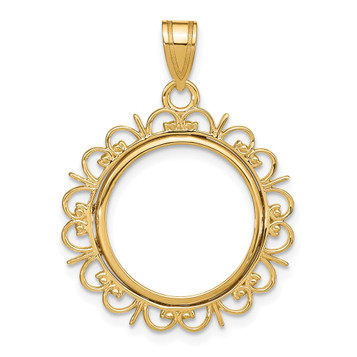 Wideband Distinguished Gold Coin Bezel Pendant Mounting - 16.5 - 32.7Coin Size in mm - 10K Yellow Gold - Polished Fancy - Prong Set with Bail