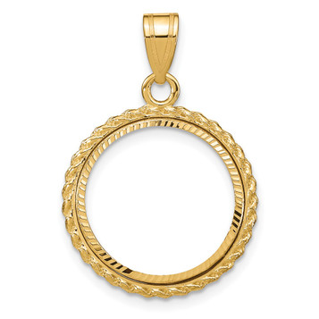 Wideband Distinguished Gold Coin Bezel Pendant Mounting - 16.5 - 32.7 Coin Size in mm - 10K Yellow Gold - Polished Diamond Cut Casted Rope - Prong Set with Bail