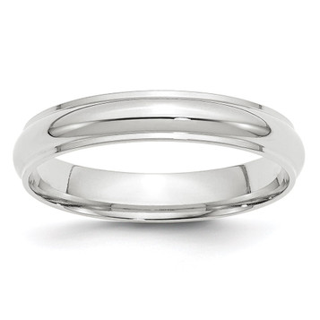 10K White Gold 4mm Width - 4mm - 14mm Size - Half Round with Edge Wedding Band
