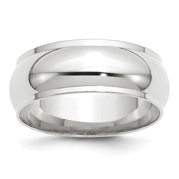 10K White Gold 8mm Width - 4mm - 14mm Size - Half Round with Edge Wedding Band