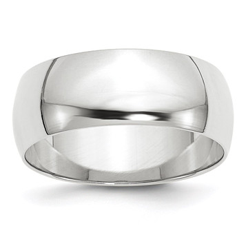 10K White Gold 8mm Width - 4mm - 14mm Size - Lightweight Half Round Wedding Band