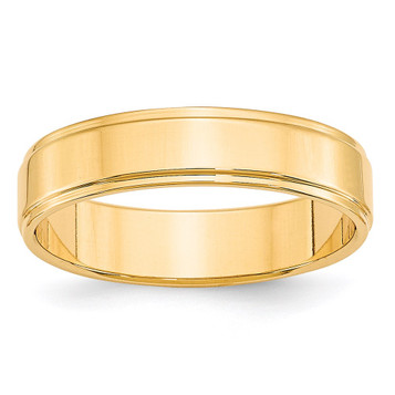 14K Yellow Gold 5mm Width - 4mm - 14mm Size - Flat with Step Edge Wedding Band