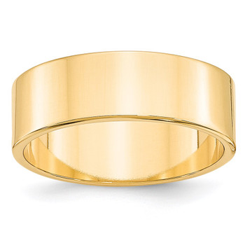 14K Yellow Gold 7mm Width - 4mm - 14mm Size - Lightweight Flat Wedding Band