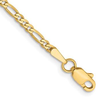 14K Yellow Gold 2.25mm Width - 5.5 inch - 30 inch Length - Flat Figaro with Lobster Clasp Chain