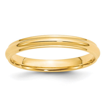 14K Yellow Gold 3mm Width - 4mm - 14mm Size - Half Round with Edge Wedding Band