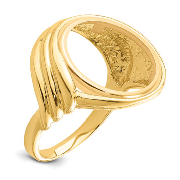 Wideband Distinguished Gold Coin Bezel Ring - 14mm - 16.5mm Coin Size in mm - 14K Yellow Gold - Polished Ladies' Triple Curved Twist - Coin Bezel Ring