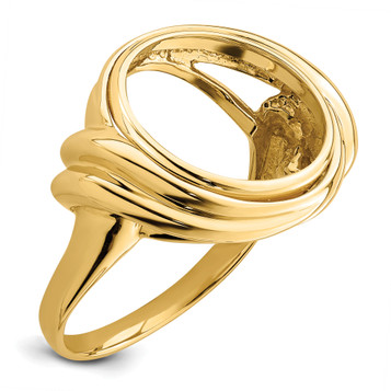 Wideband Distinguished Gold Coin Bezel Ring - 14mm - 16.5mm Coin Size in mm - 14K Yellow Gold - Polished Ladies' Double Curved Twist - Coin Bezel Ring