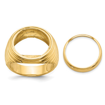 Wideband Distinguished Gold Coin Bezel Ring - 16.5mm - 21.6mm Coin Size in mm - 14K Yellow Gold - Men's Polished Coil Design Comfort Fit - Coin Bezel Ring