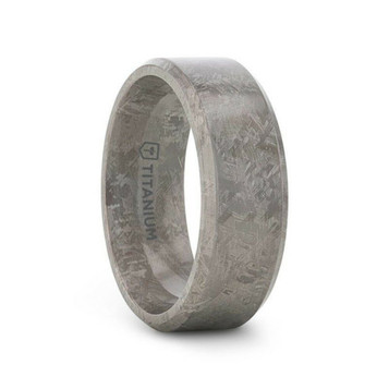 Mens Flat Titanium Beveled Edges Meteorite Pattern Wedding Ring - 8mm Wide - Style name: ASTRAIOS