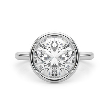 Roy Rose Jewelry 14K White Gold 2 Carat Round Diamond Solitaire Bezel Set Engagement Ring - Modern Minimalist Bridal Setting - Secure Bezel Design With Ring Size 4 - 10