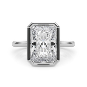 Roy Rose Jewelry 14K White Gold 2 Carat Radiant Cut Diamond Solitaire Bezel Set Engagement Ring - Modern Minimalist Bridal Setting - Secure Bezel Design With Ring Size 4 - 10