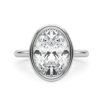 Roy Rose Jewelry 14K White Gold 2 Carat Oval Diamond Solitaire Bezel Set Engagement Ring - Modern Minimalist Bridal Setting - Secure Bezel Design With Ring Size 4 - 10