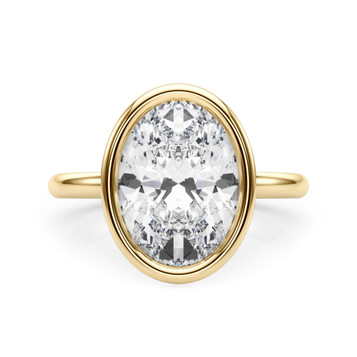 Roy Rose Jewelry 14K Yellow Gold 3 Carat Oval Diamond Solitaire Bezel Set Engagement Ring - Modern Minimalist Bridal Setting - Secure Bezel Design With Ring Size 4 - 10
