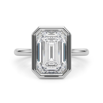 Roy Rose Jewelry 18K White Gold 2 Carat Emerald Diamond Solitaire Bezel Set Engagement Ring - Modern Minimalist Bridal Setting - Secure Bezel Design With Ring Size 4 - 10