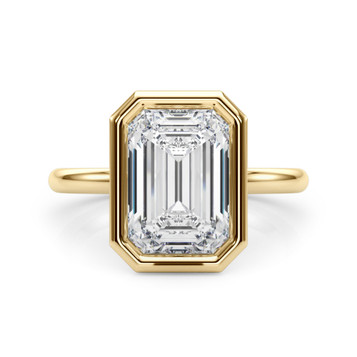 Roy Rose Jewelry 14K Yellow Gold 3 Carat Emerald Diamond Solitaire Bezel Set Engagement Ring - Modern Minimalist Bridal Setting - Secure Bezel Design With Ring Size 4 - 10