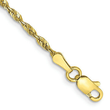 10K Yellow Gold 2mm Diamond-cut Extra-Lite Rope Chain Anklet Bracelet - Length 10'' inches - (C63-834) 10K Yellow Gold 2mm Diamond-cut Extra-Lite Rope Chain Anklet Bracelet - Length 10'' inches - (C63-834)