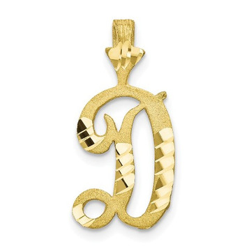 10K Yellow Gold Diamond-cut Grooved Initial Letter D Charm - (A81-709)