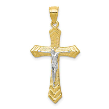 10K Yellow Gold & Rhodium Passion Crucifix Pendant - (A81-728)