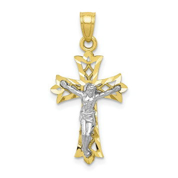 10K Yellow Gold & Rhodium Filigree Crucifix Pendant - (A81-757)