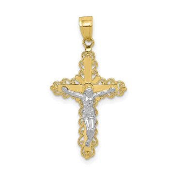 10K Yellow Gold & Rhodium Filigree Crucifix Pendant - (A81-777)
