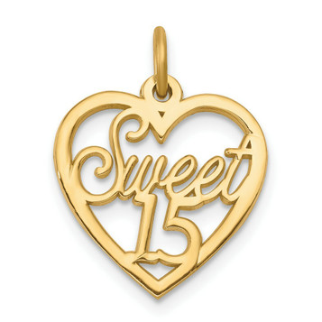 10K Yellow Gold Sweet 15 In Heart Charm - (A81-831)