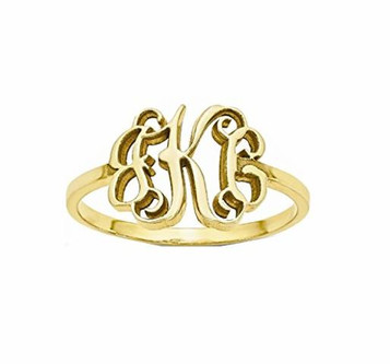 10K Yellow Gold Script Monogram Signet Ring - Custom Made with Three Initials - Size 5 - (C34-910) 10K Yellow Gold Script Monogram Signet Ring - Custom Made with Three Initials - Size 5 - (C34-910)