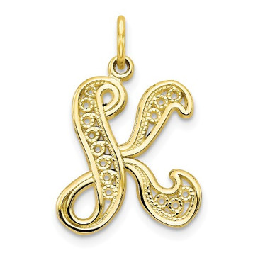 10K Yellow Gold Initial Letter K Charm Pendant - (A82-216)