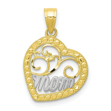 10K Yellow Gold & Rhodium Mom Heart Charm - (A82-302)