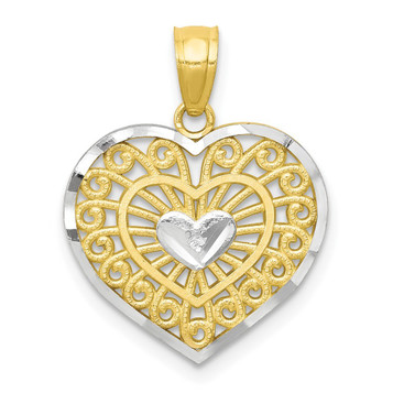 10K Yellow Gold & Rhodium Heart Charm - (A82-309) 10K Yellow Gold & Rhodium Heart Charm - (A82-309)