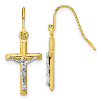 10k Two-tone Gold Polished Crucifix Earrings - (B36-234)