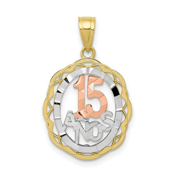 10K Two-tone Gold Sweet 15 Oval Pendant - (A82-313)