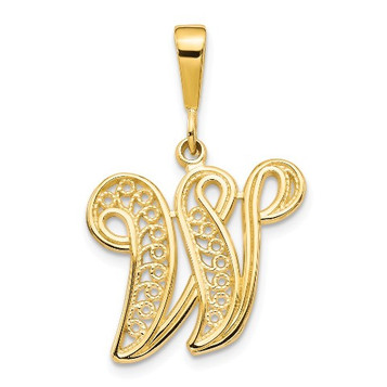 14K Yellow Gold Initial Letter W Charm Pendant - (A82-348)