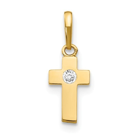 14K Yellow Gold CZ Children's Cross Pendant - (B11-884) - Roy Rose