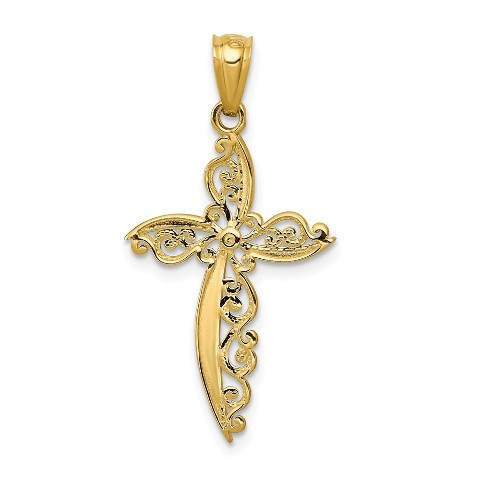 14K Yellow Gold Scroll Design Cross Pendant - (A97-976) - Roy Rose