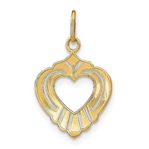 14K Yellow Gold with White Rhodium Diamond-cut with Textured Heart