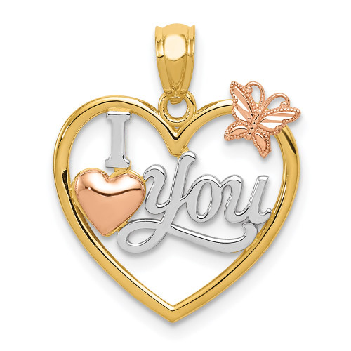 14k Yellow & Rose Gold Polished I Love You In Heart with Butterfly
