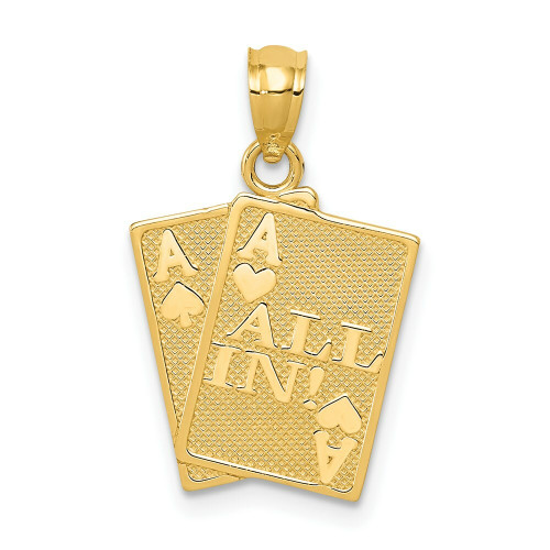 14K Yellow Gold Ace of Hearts & Ace of Spade All In! Cards Pendant